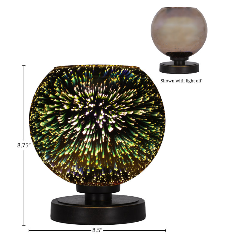 Lampe d'appoint Aneka illustrée avec verre feu de 8,5 po, Cuivre, Granit foncé