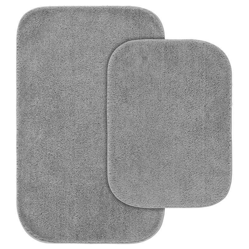 Mccluney Traditional Nylon 2 Piece Bath Rug Set with Non-Slip Backing, Platinum Gray