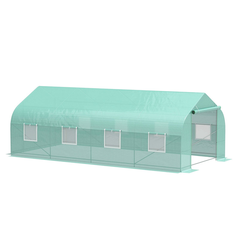 Outsunny 12' x 10' x 7' Outdoor Walk-in Greenhouse, Tunnel Green House with Roll-up Windows, Zippered Door, PE Cover, Heavy Duty Steel Frame