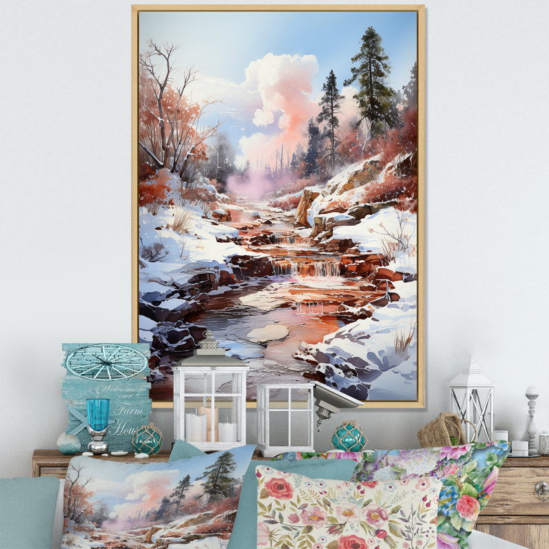 Geyser Winter Scenery sur toile, Cadre naturel flottant, H 20 po x l 12 po x P 1 po