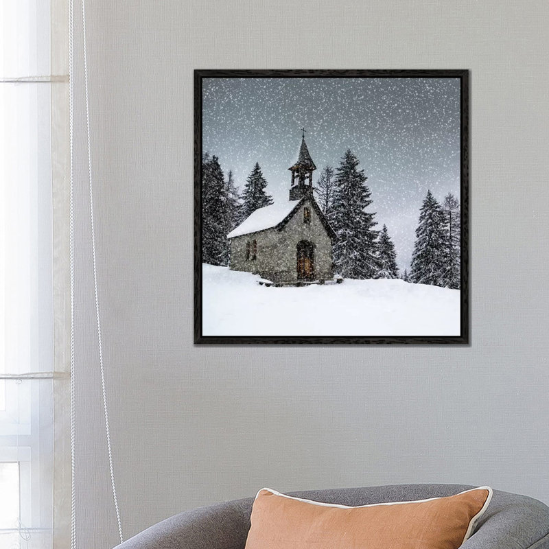 Bavarian Winters Tale Anna Chapel by Melanie Viola - Print on Canvas, 66.04 cm H x 66.04 cm W, Black Framed