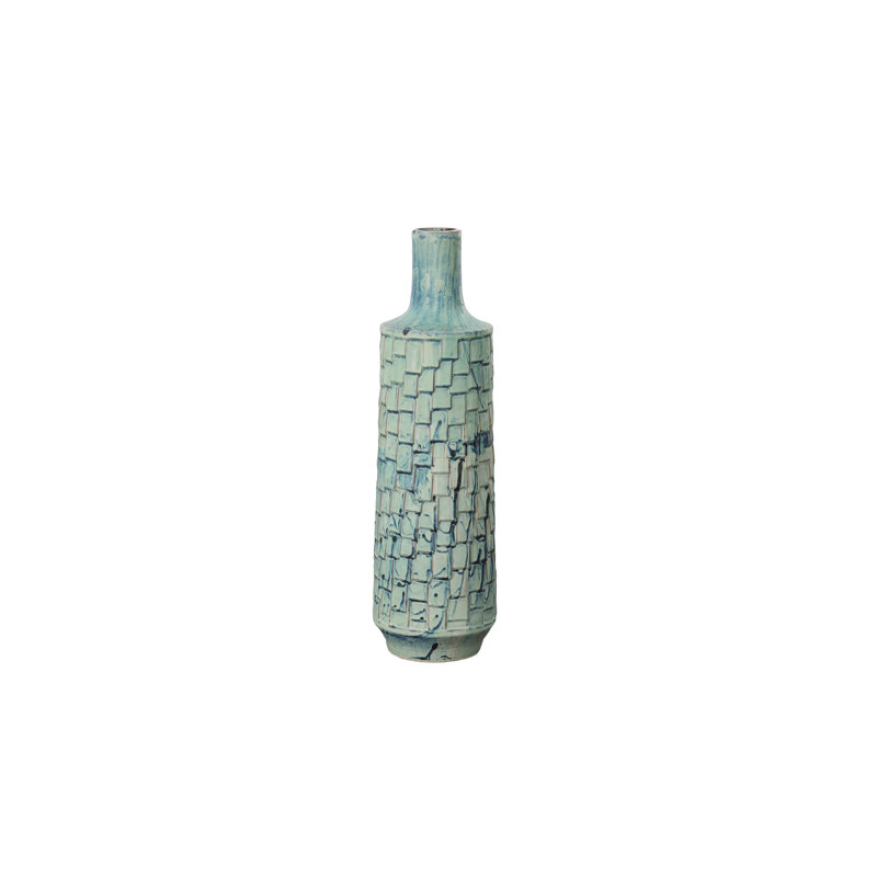 Vase en céramique à finition brillante bleu blanc, H 20 po x l 6,5 po x P 6,5 po