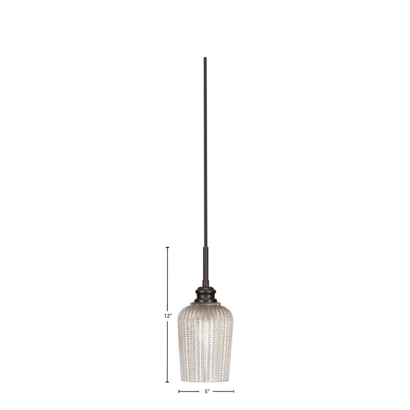 Edge Cord Mini Pendant With 5" Silver Textured Glass, Espresso