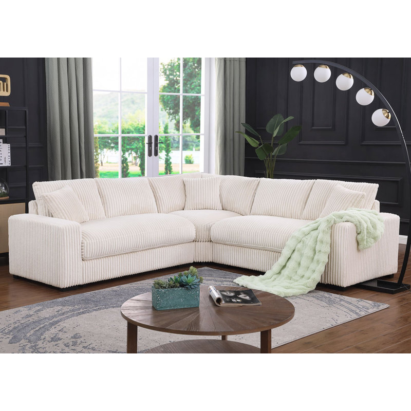 Canapé modulaire réversible en coin 99 po Latitude Run Shariff, Velours côtelé blanc cassé