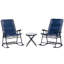 3 meubles d'extérieur avec 2 chaises berçantes et une table en verre, bleu, pour la véranda, le camping, la décoration de balcon, ensemble de 3 pièces de patio, tranquillité