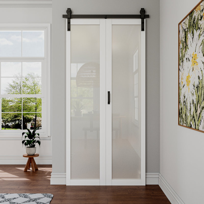 Portes de grange pliantes en verre 84 po de hauteur 84 po avec ensemble de quincaillerie pour garde-manger, 40 po x 84 po
