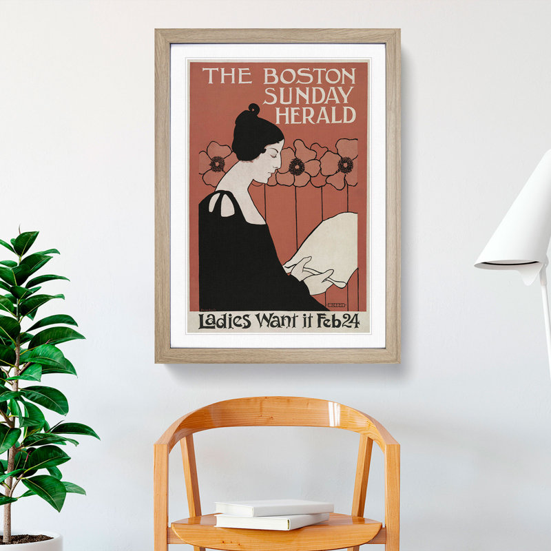 The Boston Sunday Herald by Ethel Reed - Picture Frame Graphic Art, 36cm H x 27cm W x 2cm D, Oak Framed