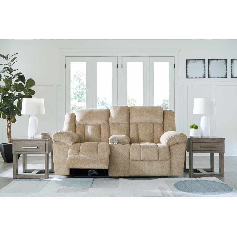Gwendolyne Upholstered 80'' Power Reclining Loveseat, Brown Polyester