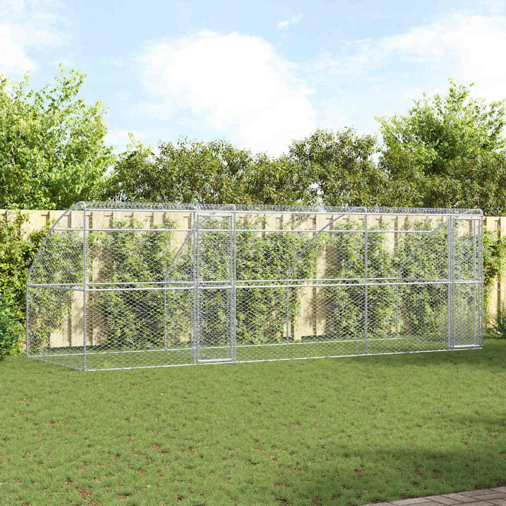 Dog Kennel With Storage Silver Galvanised Steel Pet Enclosure Housing