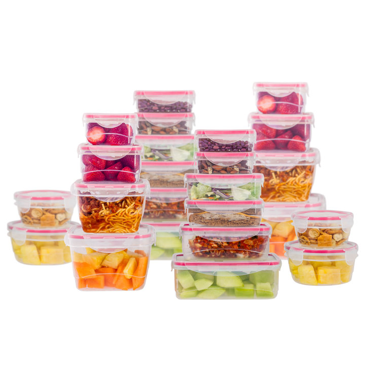 Cunera Leak Proof 24 Containers Food Storage Container Set Prep & Savour Color: Clear/Red