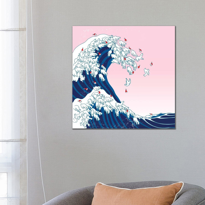 Christmas Llama Great Waves In Pink by Big Nose Work - Wrapped Canvas Print, 66.04 cm H x 66.04 cm W x 1.91 cm D