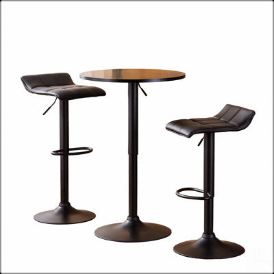 Ensemble de table de bar ronde à hauteur réglable et tabouret de bar pivotant en cuir reconstitué noir
