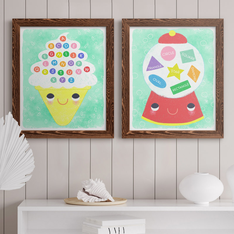 «Ice Cream Alphabet», peinture sur toile 2 pièces, H 37,5 po x l 55 po x P 1,5 po, Érable encadré