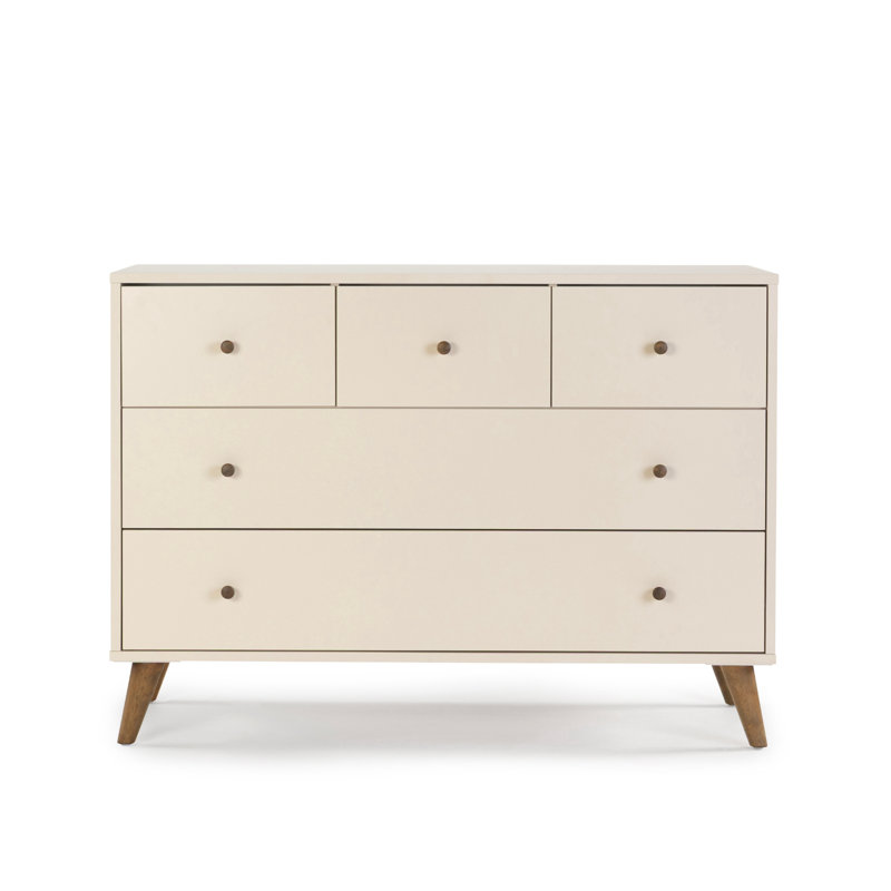 Austin 5-drawer Dresser, White/natural, Almond Milk/Walnut