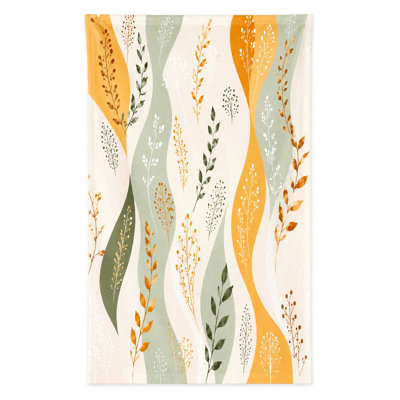 1Pcs Abstract Botanical Print Beach Towel, Featuring Wavy Stripes with Delicate Leaf and Branch Motifs in Earthy Tones. Large Microfiber, Perfect for, Pool, Travel, Camping, Unisex.