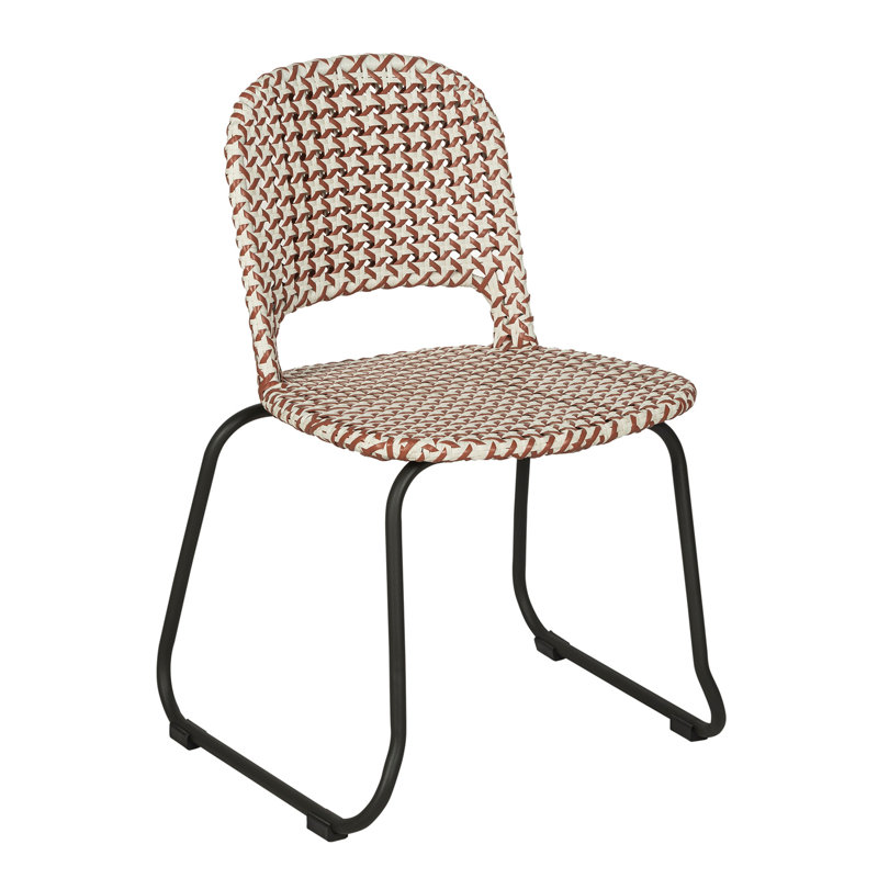 Chaise d'appoint d'extérieur en rotin tissé Luna, Red/White Seat/Black Frame