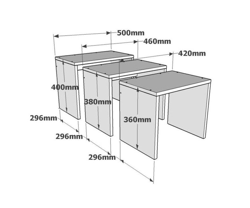 Ensemble de 3 tables gigognes modernes, finition anthracite et chêne, 19,7 x 15,7 x 11,6 pouces | 100% panneau de particules enduit de mélamine, épaisseur: 0,7 pouce | Design élégant et fonctionnel pour le salon, le bureau personnel et les espaces d'étude