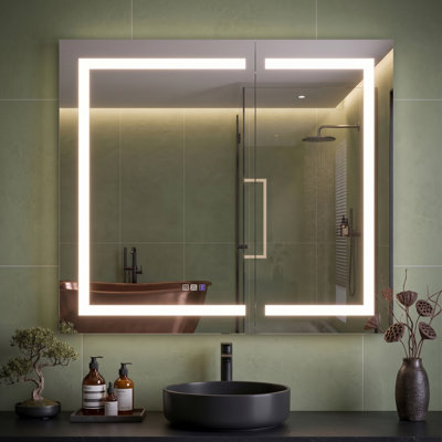Armoire à pharmacie DEL 42 po L x 36 po H avec miroir, loupe grossissante 5x, éclairage avant et arrière, intensité variable, antibuée, prise GFCI