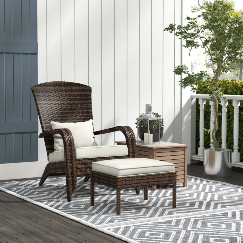 Patio Wicker Adirondack Chair With Ottoman, White
