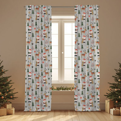 Semi Sheer Chrismast Print Curtain Single Panel