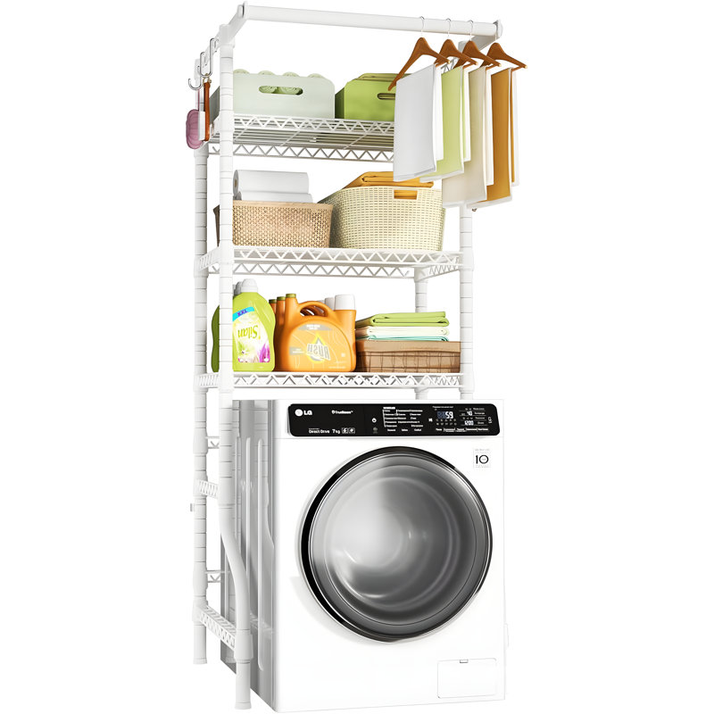 Mini-tablettes U11 pour laveuse et sécheuse, organisateur de rangement pour la lessive autoportante à 3 niveaux avec support de séchage pour vêtements, étagère en métal réglable pour la maison et la buanderie