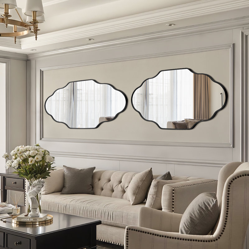 Set of 2 Modern Asymmetrical Wall Mirrors with Aluminum Alloy Frame, Decorative Irregular Hanging Mirrors for Bathroom, Bedroom, Living Room & Entryway