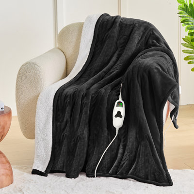 Soft Sherpa & Flannel Electric Heated Blanket with Auto Shut-Off and Overheat Protection