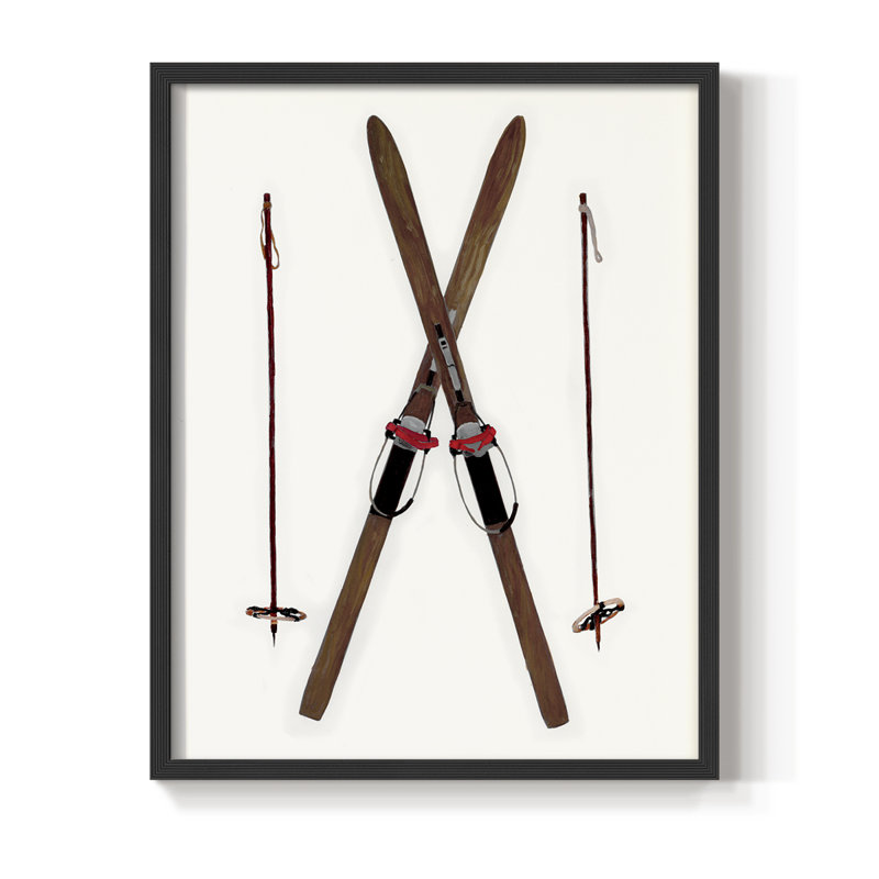 Reproduction encadrée de skis rétro - bois massif, H 15 po x l 12 po, Noir, noir, noir, noir