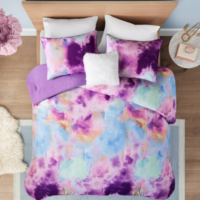 Édredon très grand / très grand teint par aquarelle, rembourrage, microfibre brossée douce, lavable à la machine, bordures passepoilées, coussin de rêve coloré