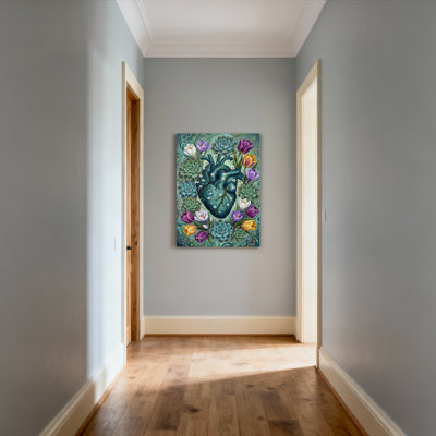 «Anatomical Heart with Flowers and Succulents», reproduction d'art sur toile tendue sur toile, ensemble de 1