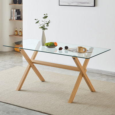 Mose Glass Top Metal Base Dining Table