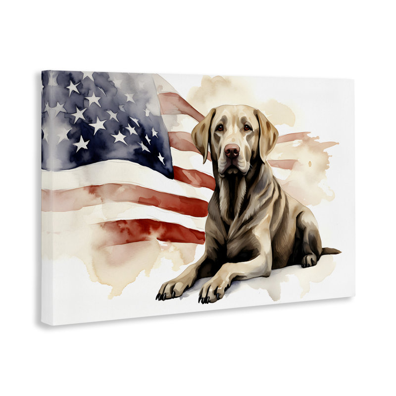«Patriotic Dog with Flag», art mural par Petal Prints Design, H 16 po x l 24 po
