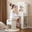 Vanity Desk with Mirror and LED Lights, Makeup Vanity Table with 3 Lighting Color, Adjustable Brightness, Vanity Table with 2 Drawers, Side Storage, for Bedroom-278943528-293978596