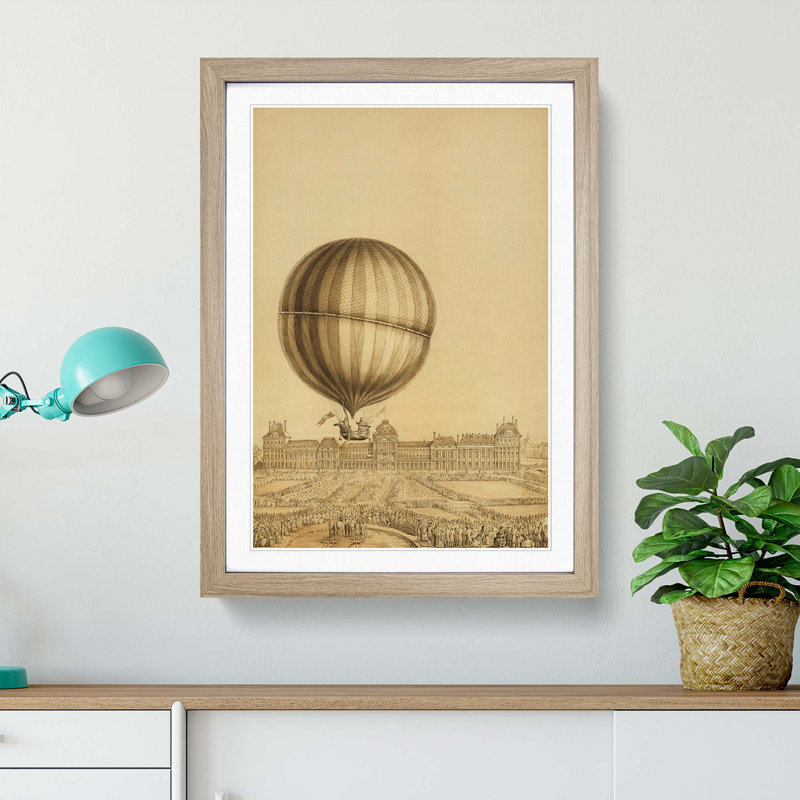 Hot Air Balloon Above Versailles Palace - Picture Frame Painting Print on MDF, 48cm H x 36cm W x 2cm D, Oak Framed
