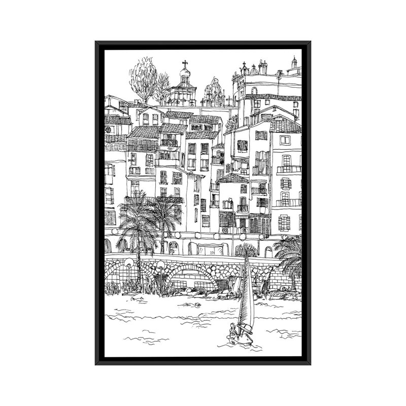« b&w city scene v », reproduction d’impression sur toile, H 26 po x l 18 po x P 1,5 po, Toile avec cadre noir, Pas de tapis