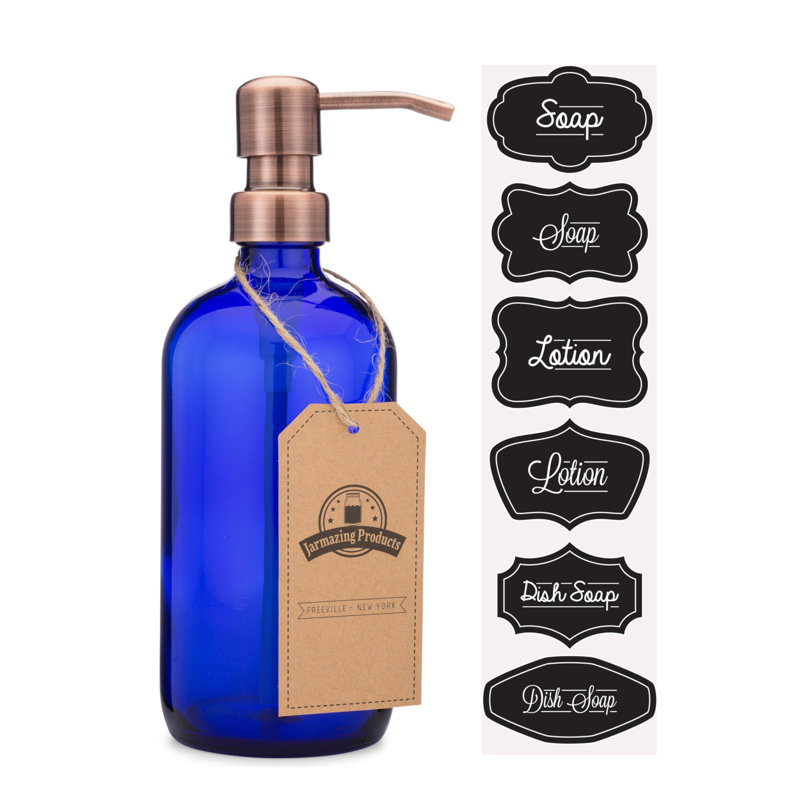 Distributeur de lotion en verre, Cuivre/ bleu