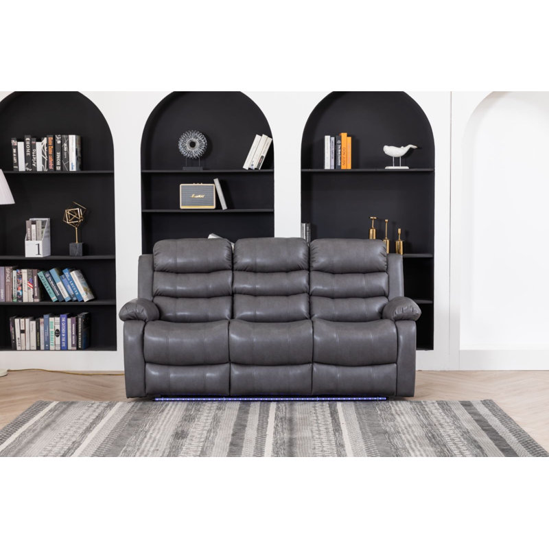Adele 77.2'' Faux Leather Reclining Sofa, Gray