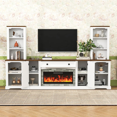 Meuble audio-vidéo avec manteau de cheminée et armoire de rangement