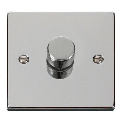 Polished Chrome 1 Gang 2 Way LED 100W Trailing Edge Dimmer Light Switch