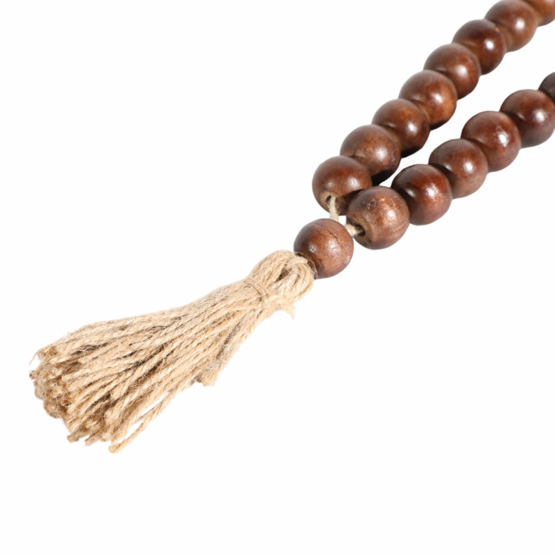 Mango Wood Double Beaded Garland with Tassel for Home Decor - Sculptural Decorative Object for Office or Living Room Decoration