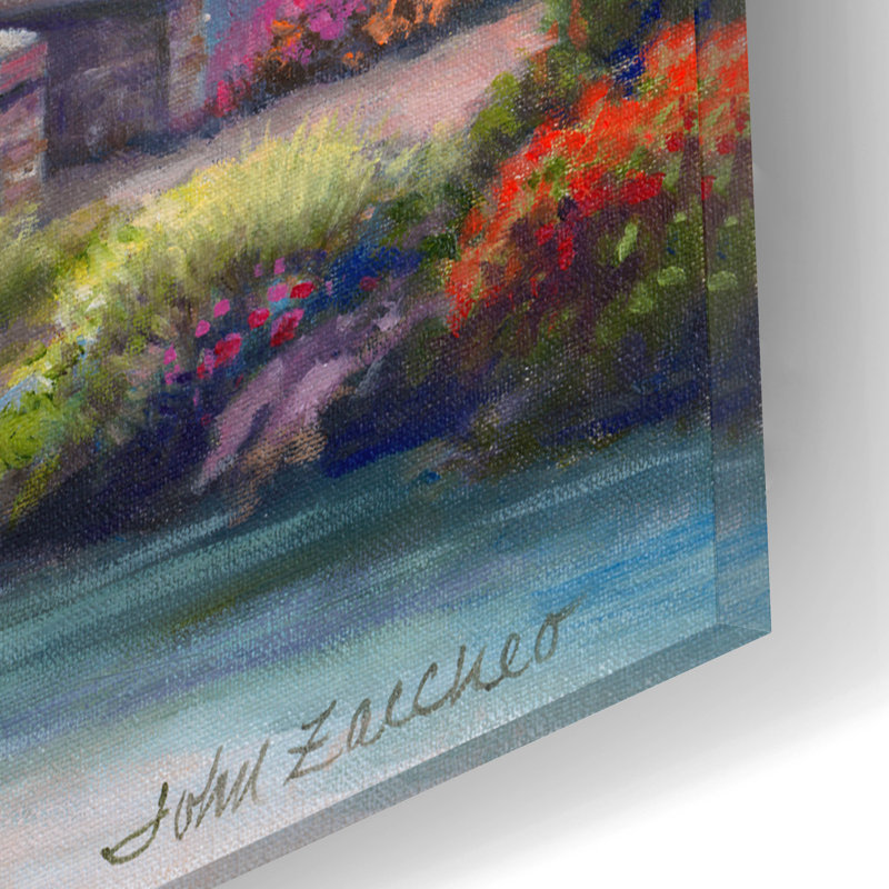 «Stone Bridge Cottage» par John Zaccheo, art en verre acrylique Wal, H 12 po x l 16 po x P 0,13 po