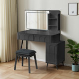 Modern Makeup Vanity Set with LED Mirror & 4 Drawers - 3-Color Dimmable Lights, Fluted Waveform Design, Space-Saving Dressing Table with Stool