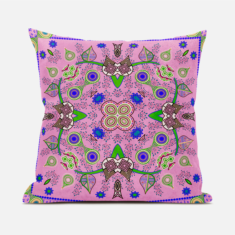 Housse et insert de coussin décoratif en polyester pour l'intérieur et l'extérieur, 18 po x 18 po, Rose / Bleu / Vert