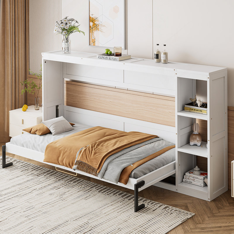 Twin Size Murphy Bed With Bookshelf White