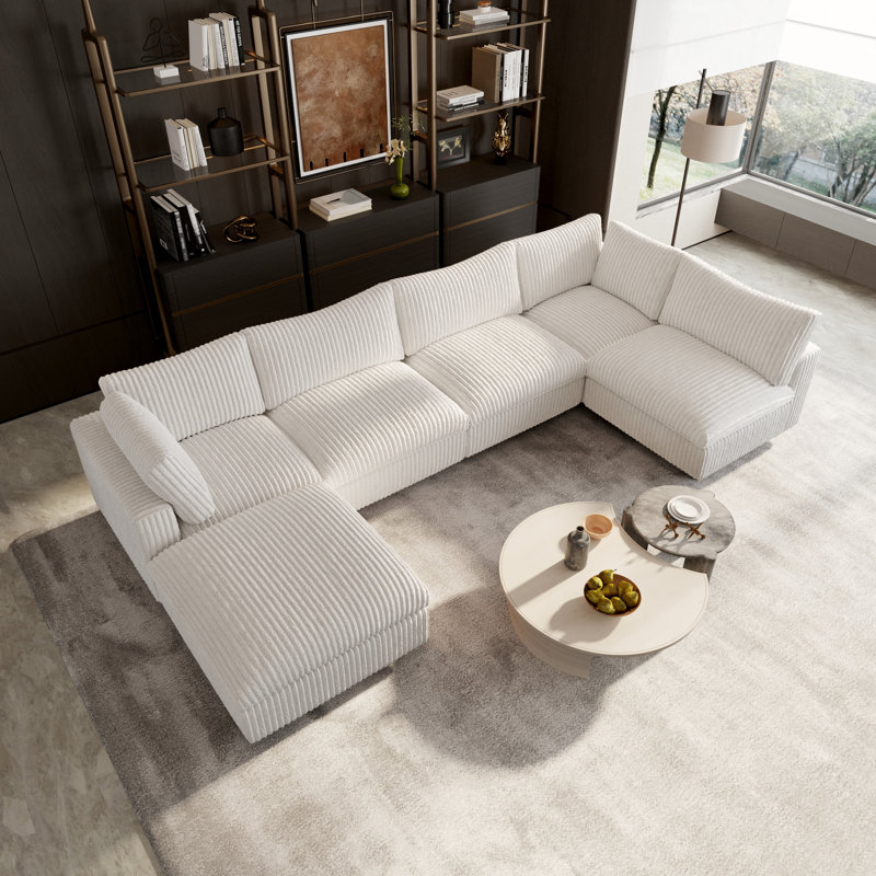 Upholstered Sectional, Fausse fourrure blanche