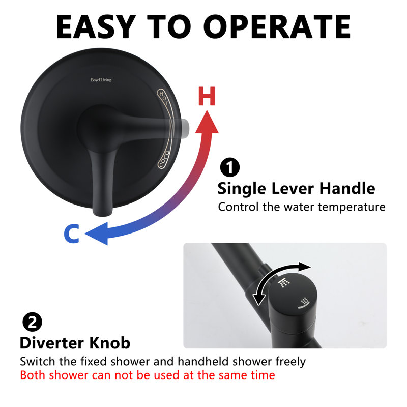 Diverter Complete Shower System with Rough in-Valve, Matte Black