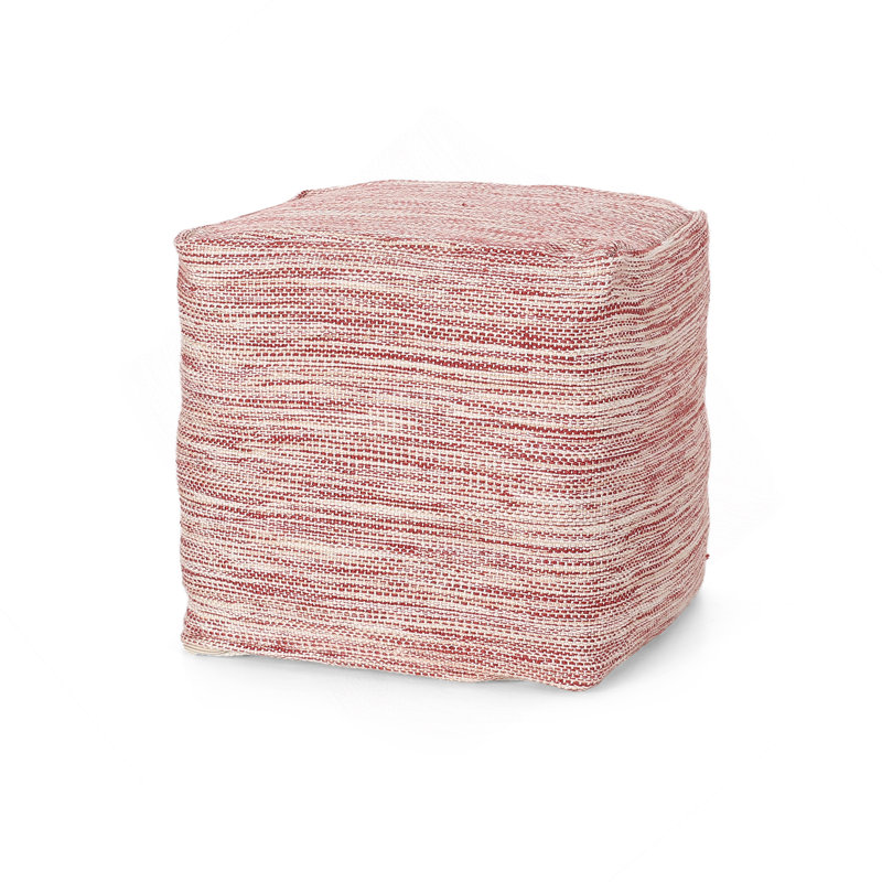 Pouf carré en coton, rouge et blanc