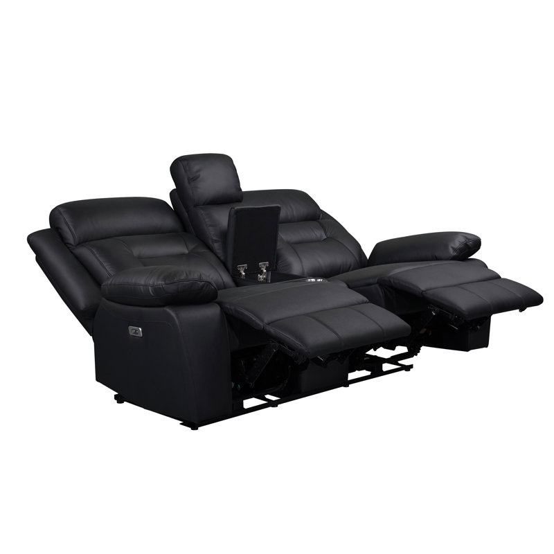 Causeuse inclinable électrique avec console et porte-gobelets, noir, Noir