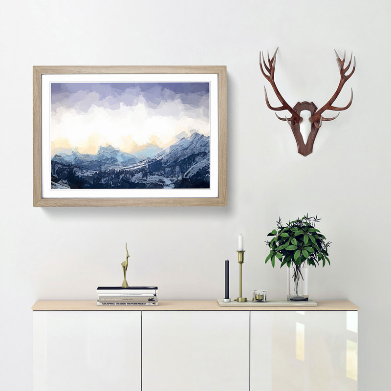 Yellow Sky Above the Mountain in Abstract - Picture Frame Graphic Art Print, 40cm H x 60cm W x 2cm D, Oak