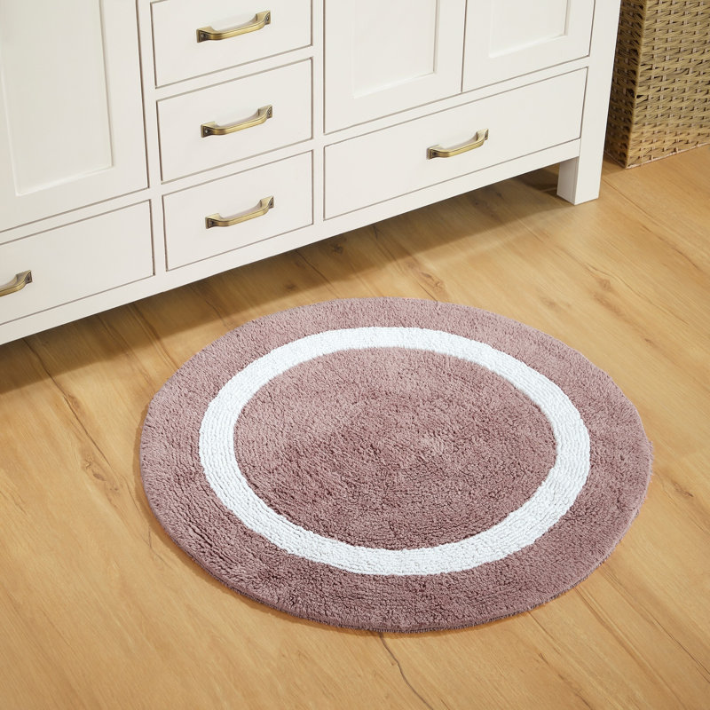 Tapis pour salle de bain réversible 100% coton Widman, Rond 30 po, Rose/Blanc